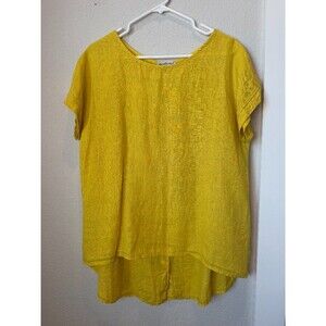 Terzo Millennio Vibrant Yellow 100% Linen Blouse Size Small
